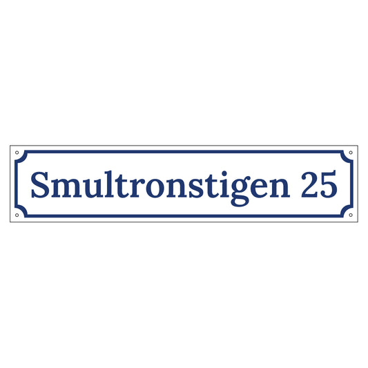 Husskylt - Vit/Blå - 500x110mm - Gammaldags stil