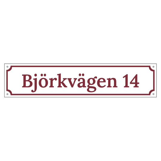 Husskylt - Vit/Vinröd - 500x110mm - Gammaldags stil
