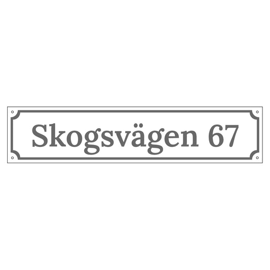 Husskylt - Vit/Grå - 500x110mm - Gammaldags stil