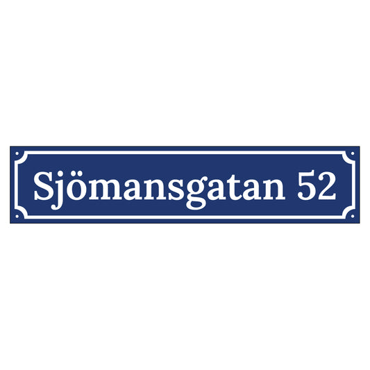 Husskylt - Blå/Vit - 500x110mm - Gammaldags stil