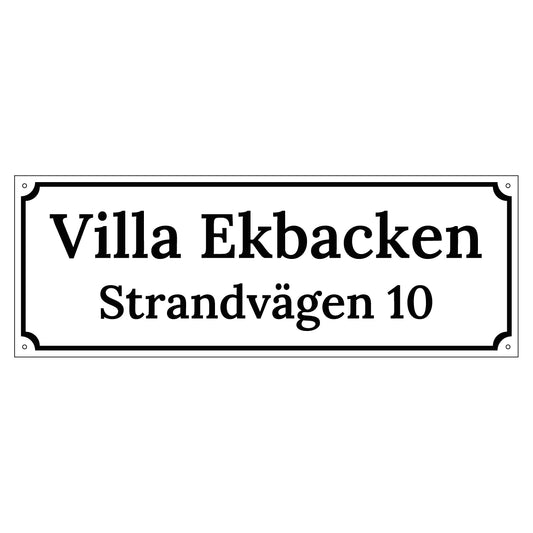 Husskylt - Vit/Svart - 500x180mm - Gammaldags stil