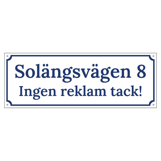 Husskylt - Vit/Blå - 500x180mm - Gammaldags stil
