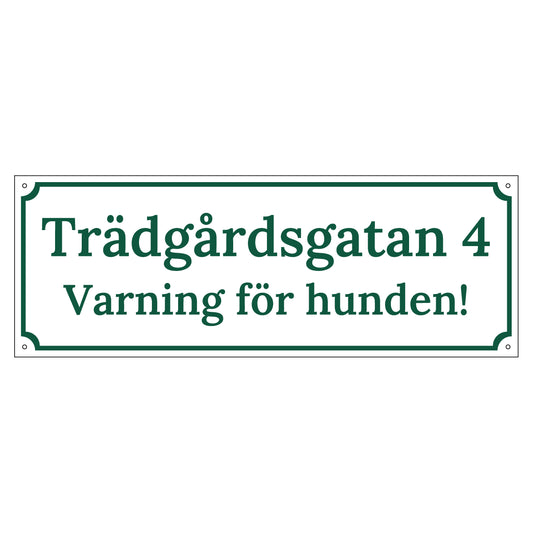 Husskylt - Vit/Grön - 500x180mm - Gammaldags stil