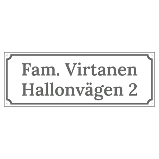 Husskylt - Vit/Grå - 500x180mm - Gammaldags stil