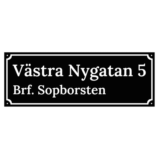 Husskylt - Svart/Vit - 500x180mm - Gammaldags stil