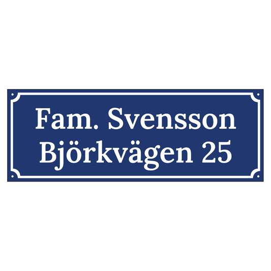 Husskylt - Blå/Vit - 500x180mm - Gammaldags stil