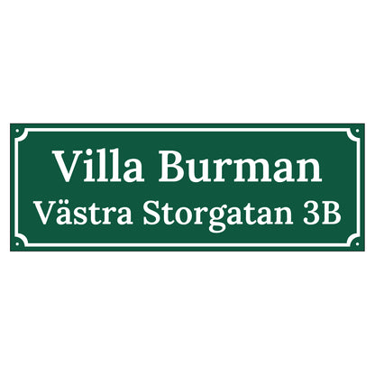 Husskylt - Grön/Vit - 500x180mm - Gammaldags stil