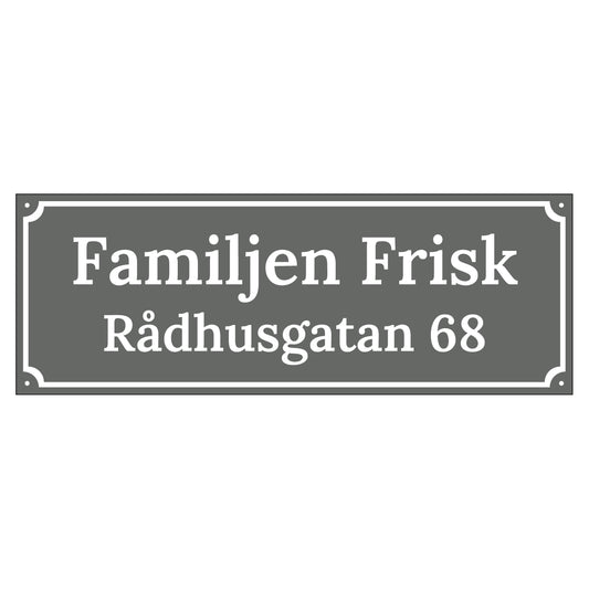 Husskylt - Grå/Vit - 500x180mm - Gammaldags stil