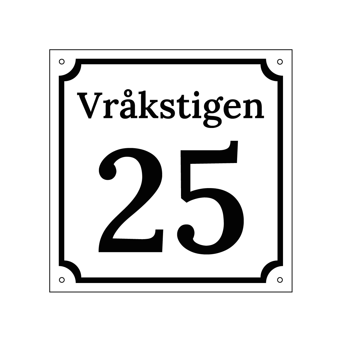 Husnummerskylt - Vit/Svart - 200x200mm - Gammaldags stil