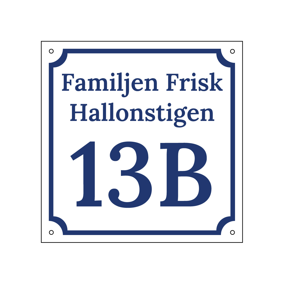 Husnummerskylt - Vit/Blå - 200x200mm - Gammaldags stil
