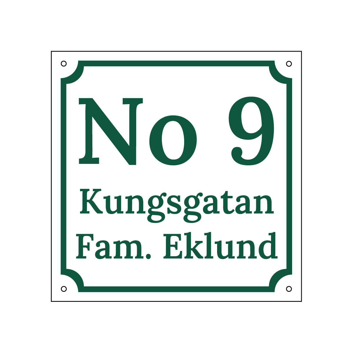 Husnummerskylt - Vit/Grön - 200x200mm - Gammaldags stil