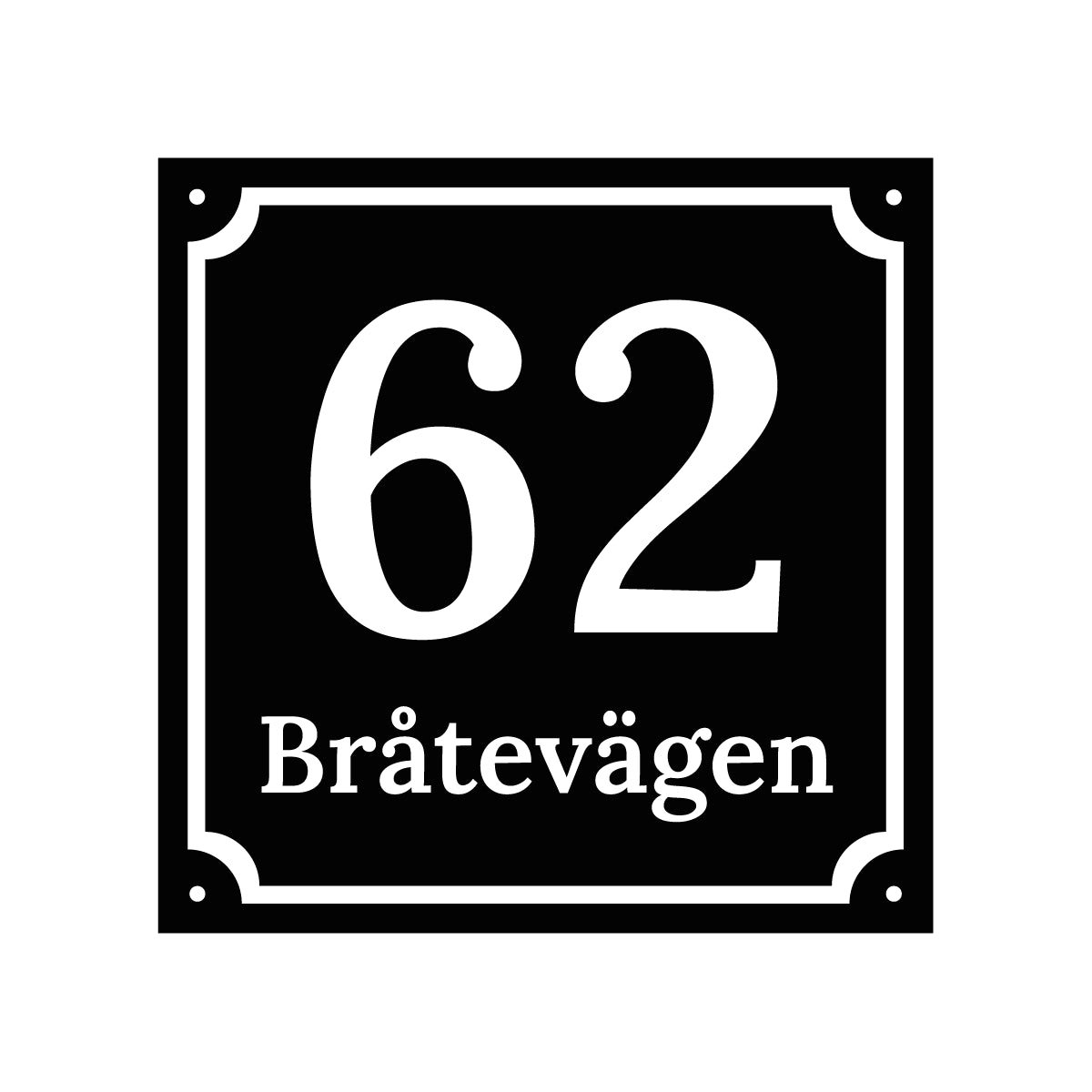 Husnummerskylt - Svart/Vit - 200x200mm - Gammaldags stil